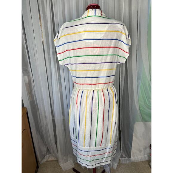 Shirt dress 1980s primary stripes red blue purple pockets - Picture 3 of 11